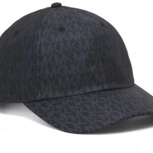NWT Michael Kors MK Logo Signature Hat Black MK Gray Logo Print Stretch Cotton